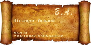 Biringer Armand névjegykártya